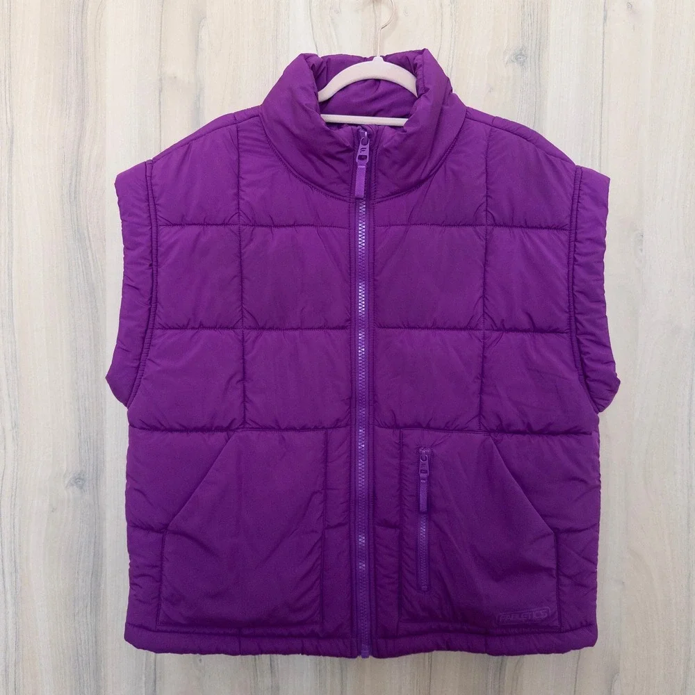 Fabletics Womens Puffer Vest Size S Purple Oversized Quilted Athletic Sporty‎
